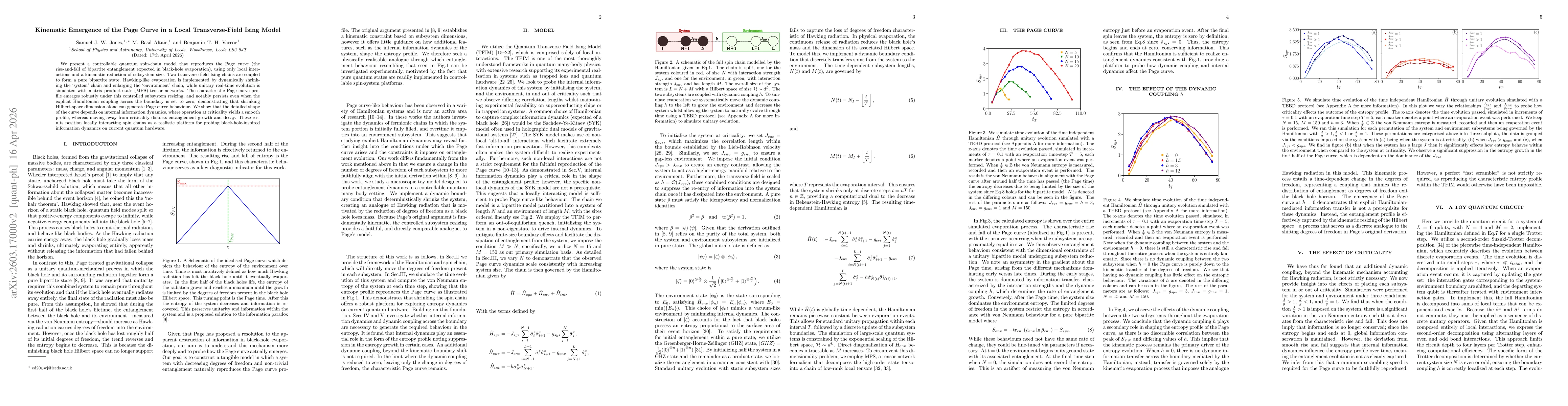 Thumbnail for Kinematic Emergence of the Page Curve in a Local Transverse-Field Ising Model
