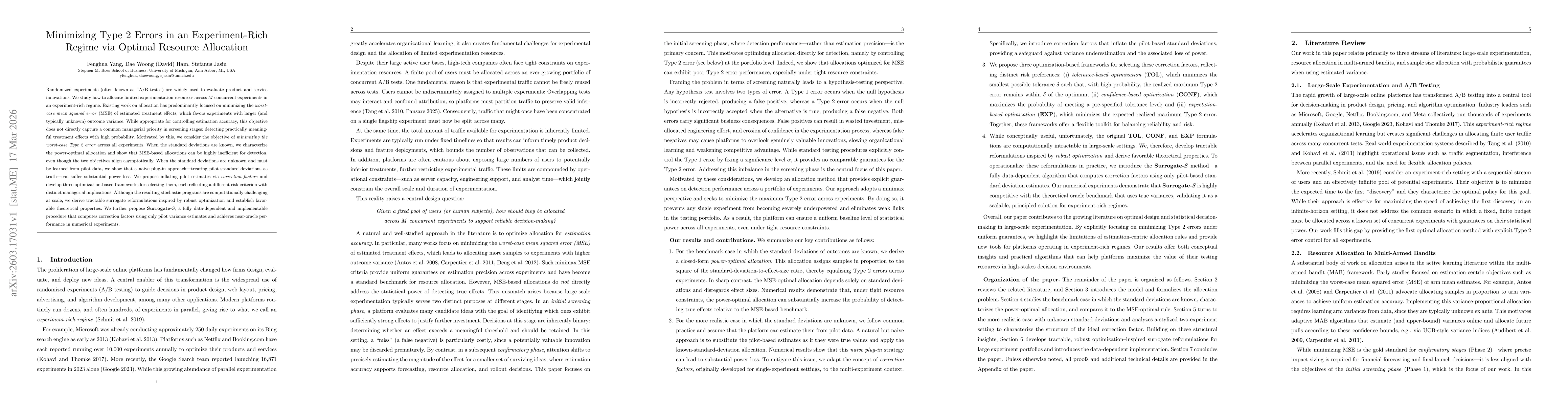 Thumbnail for Minimizing Type 2 Errors in an Experiment-Rich Regime via Optimal Resource Allocation