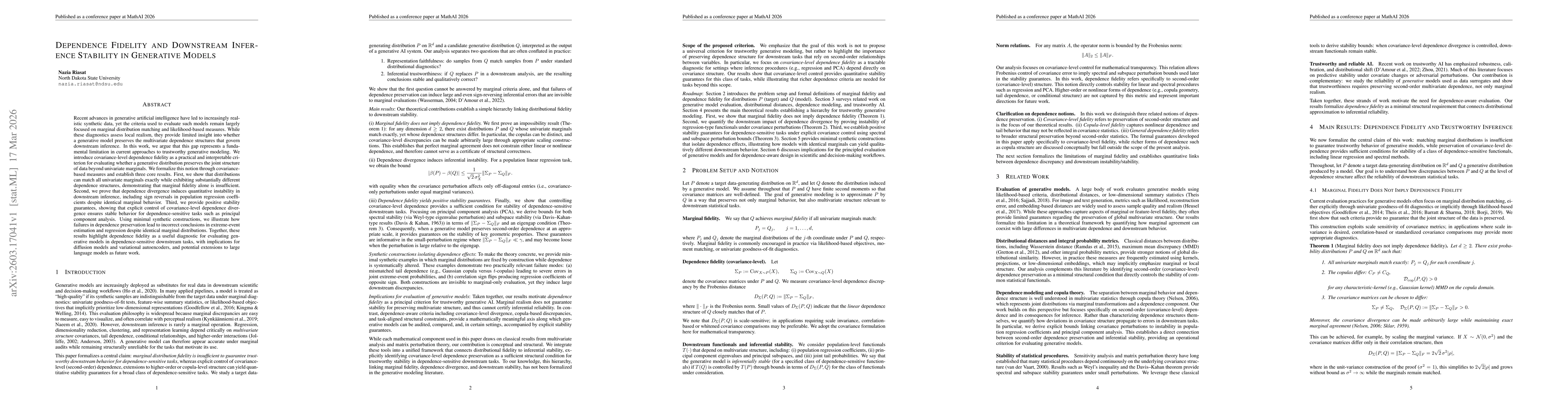Thumbnail for Dependence Fidelity and Downstream Inference Stability in Generative Models
