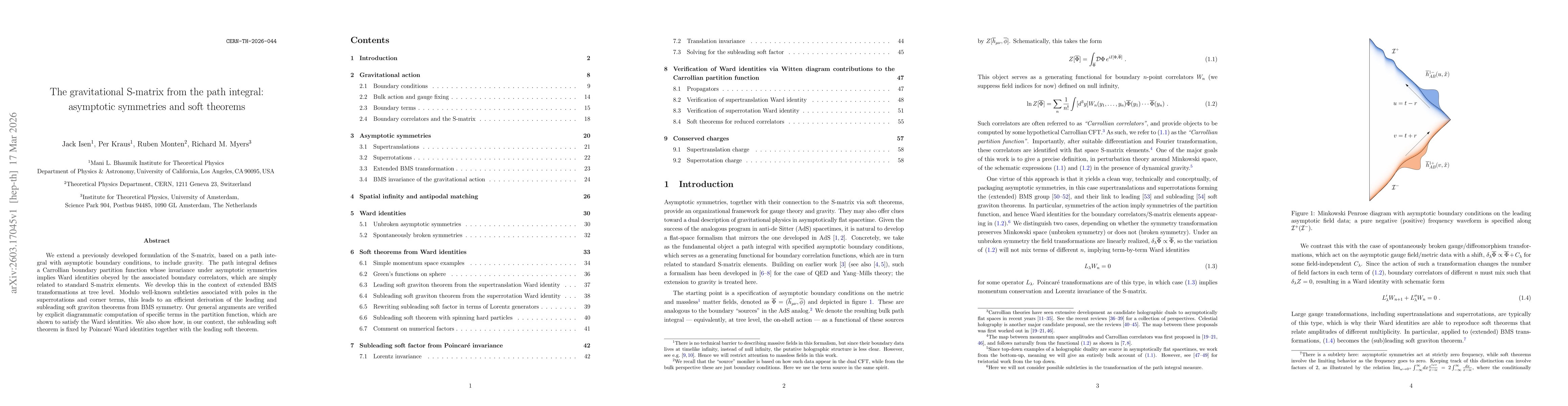 Thumbnail for The gravitational S-matrix from the path integral: asymptotic symmetries and soft theorems