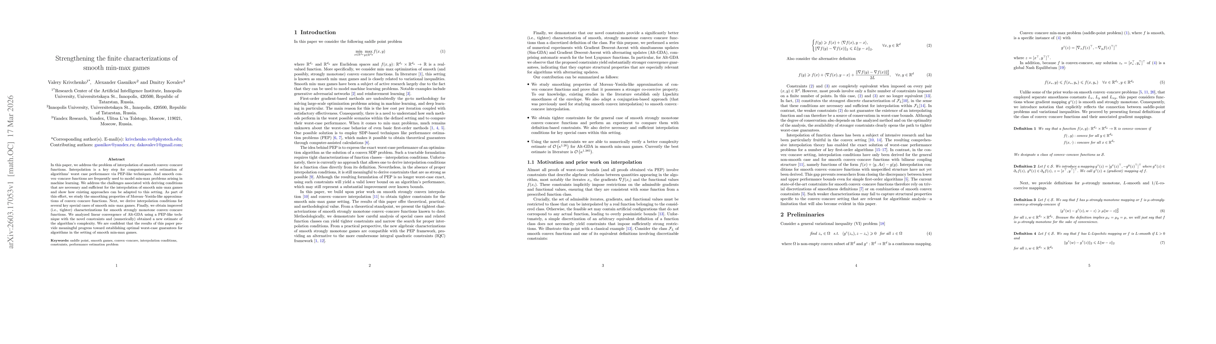 Thumbnail for Strengthening the finite characterizations of smooth min-max games