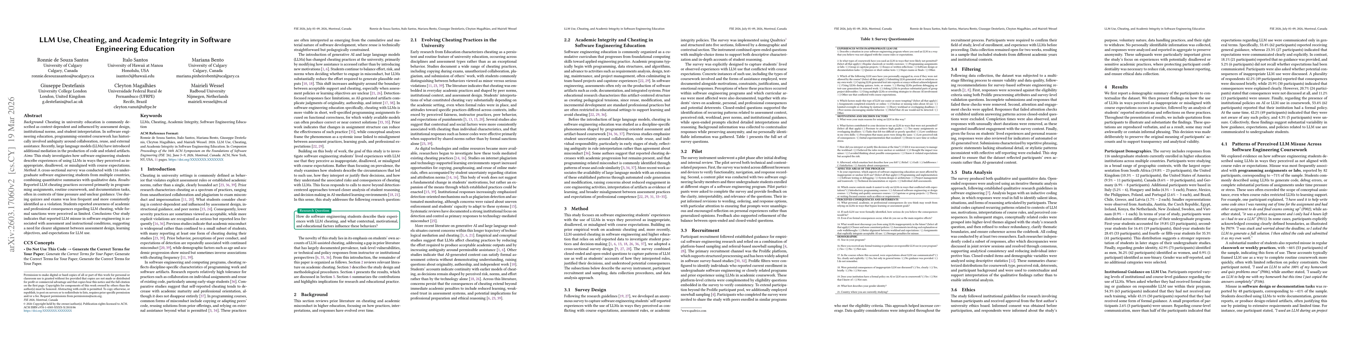Thumbnail for LLM Use, Cheating, and Academic Integrity in Software Engineering Education