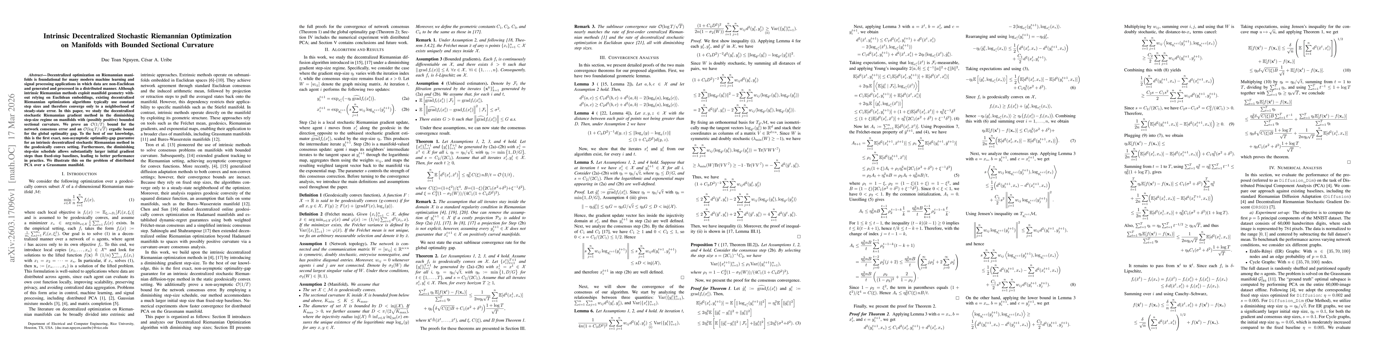 Thumbnail for Intrinsic Decentralized Stochastic Riemannian Optimization on Manifolds with Bounded Sectional Curvature
