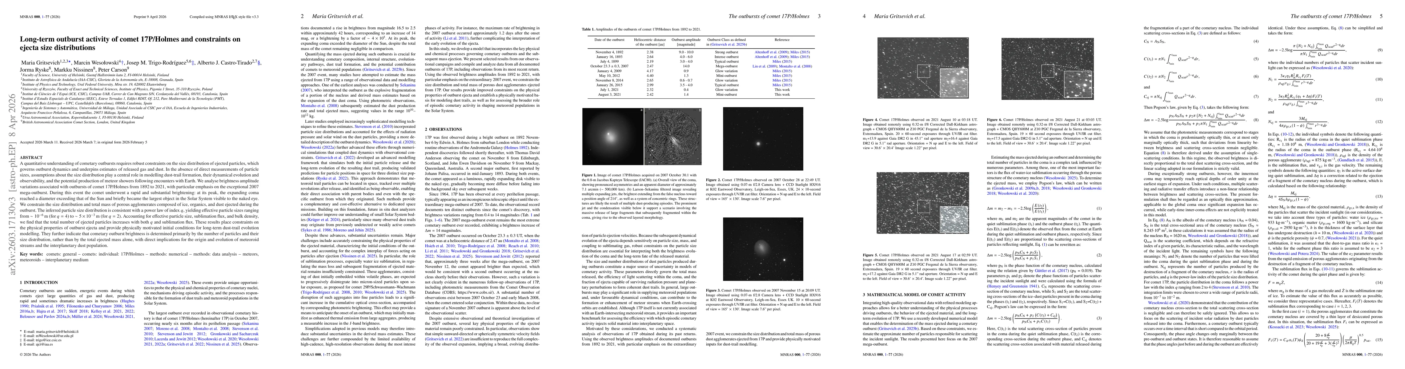 Thumbnail for Long-term outburst activity of comet 17P/Holmes and constraints on ejecta size distributions