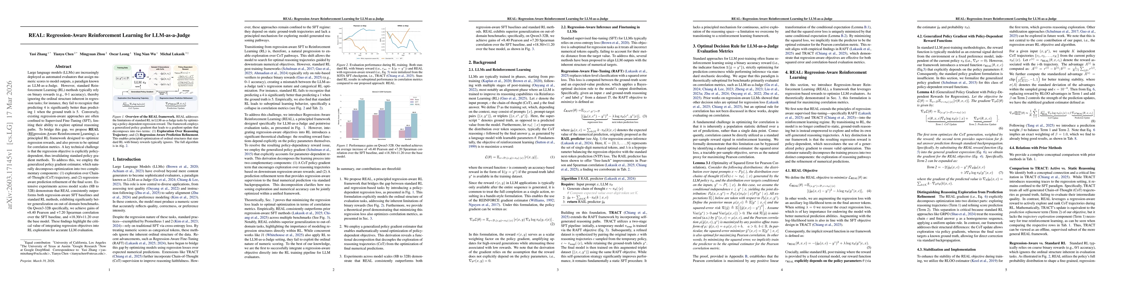 Thumbnail for REAL: Regression-Aware Reinforcement Learning for LLM-as-a-Judge