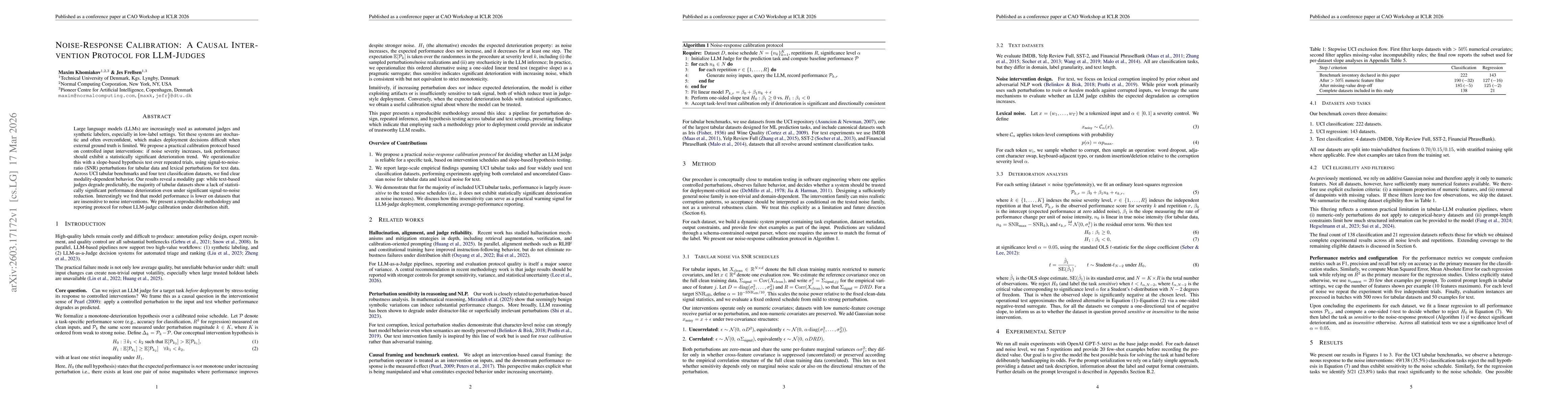 Thumbnail for Noise-Response Calibration: A Causal Intervention Protocol for LLM-Judges