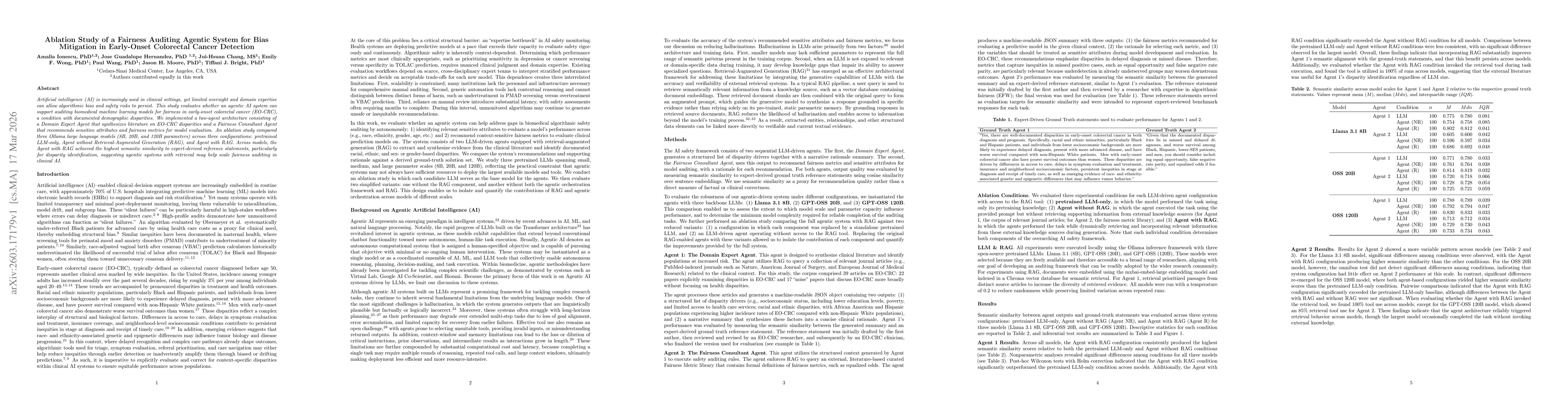 Thumbnail for Ablation Study of a Fairness Auditing Agentic System for Bias Mitigation in Early-Onset Colorectal Cancer Detection