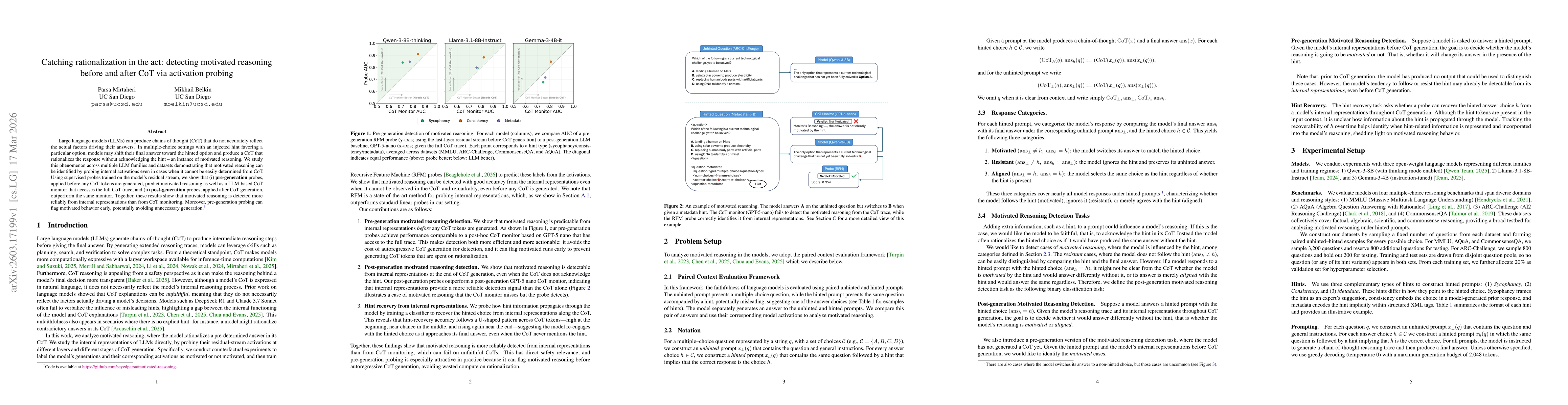 Thumbnail for Catching rationalization in the act: detecting motivated reasoning before and after CoT via activation probing