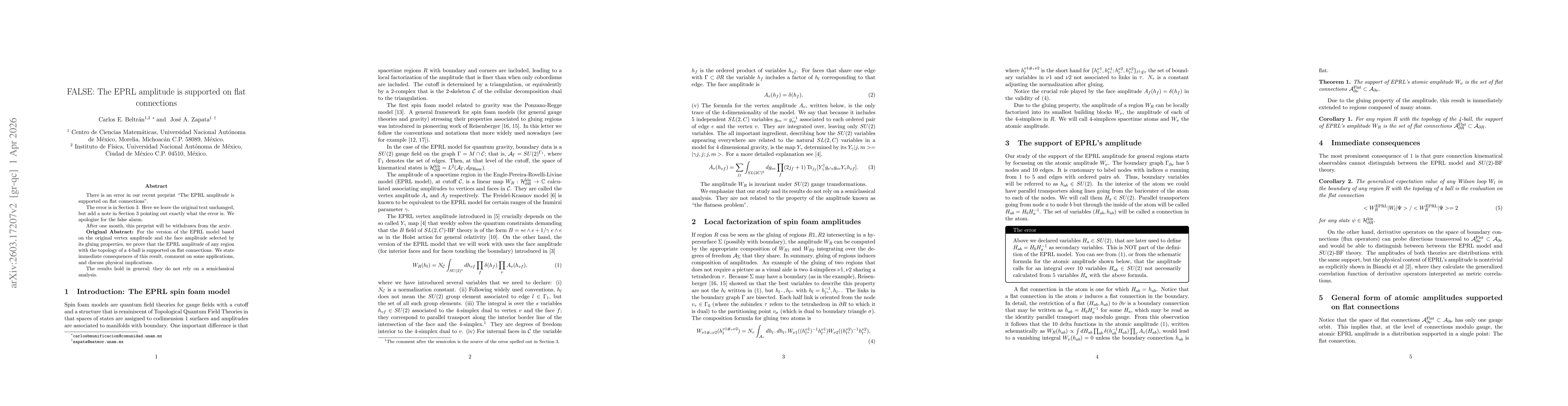 Thumbnail for The EPRL amplitude is supported on flat connections