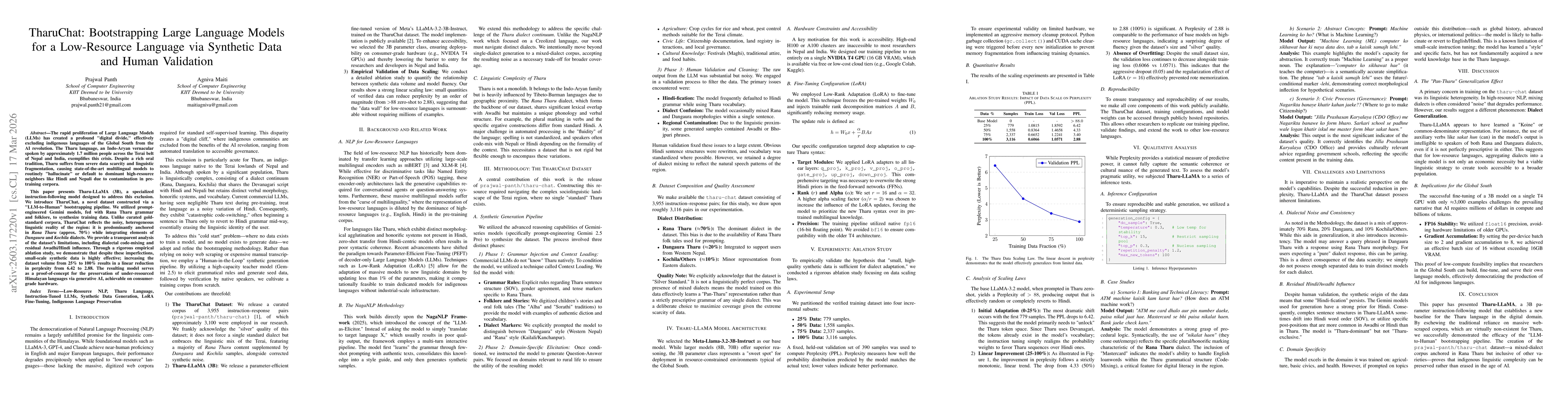 Thumbnail for TharuChat: Bootstrapping Large Language Models for a Low-Resource Language via Synthetic Data and Human Validation