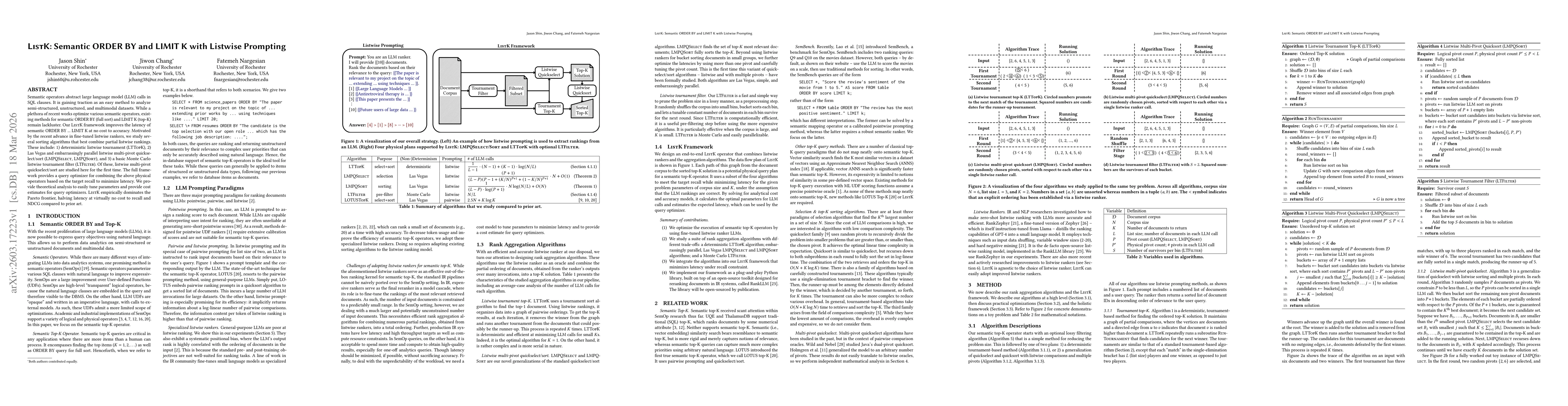 Thumbnail for ListK: Semantic ORDER BY and LIMIT K with Listwise Prompting