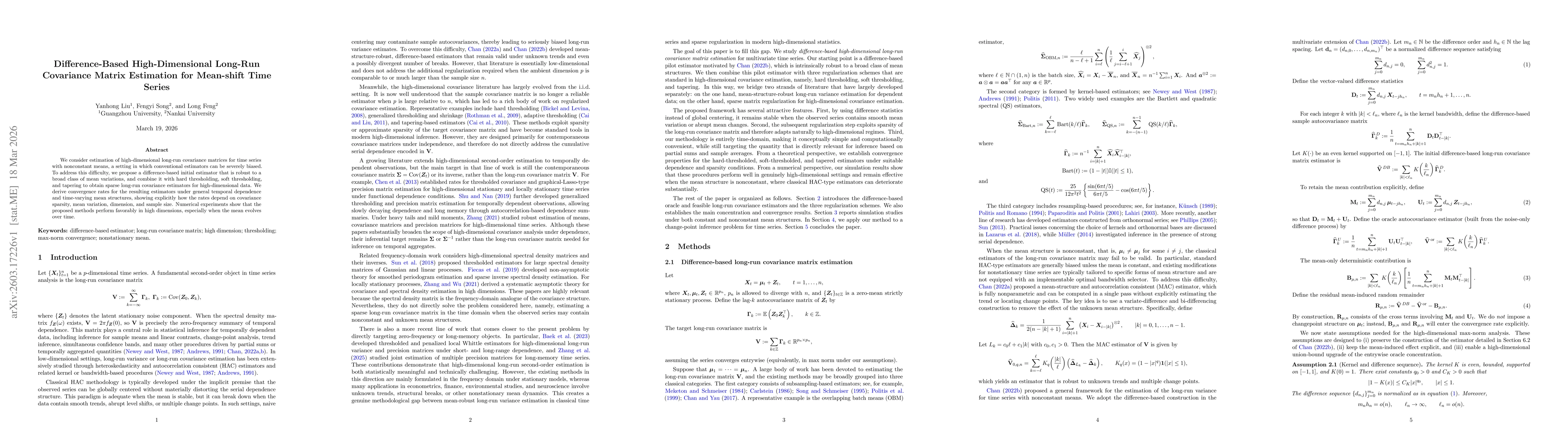 Thumbnail for Difference-Based High-Dimensional Long-Run Covariance Matrix Estimation for Mean-shift Time Series