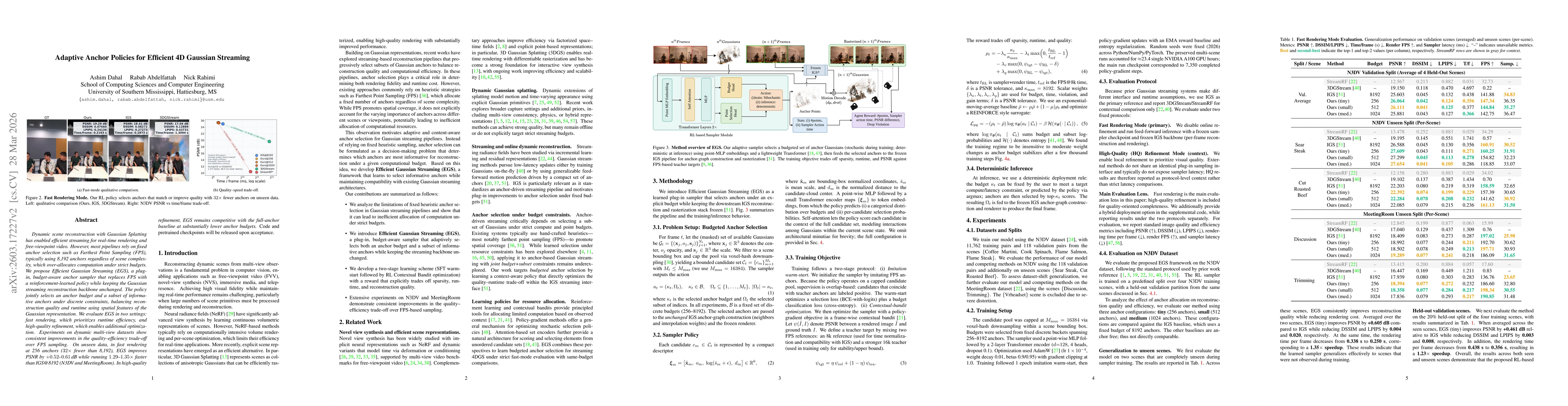 Thumbnail for Adaptive Anchor Policies for Efficient 4D Gaussian Streaming
