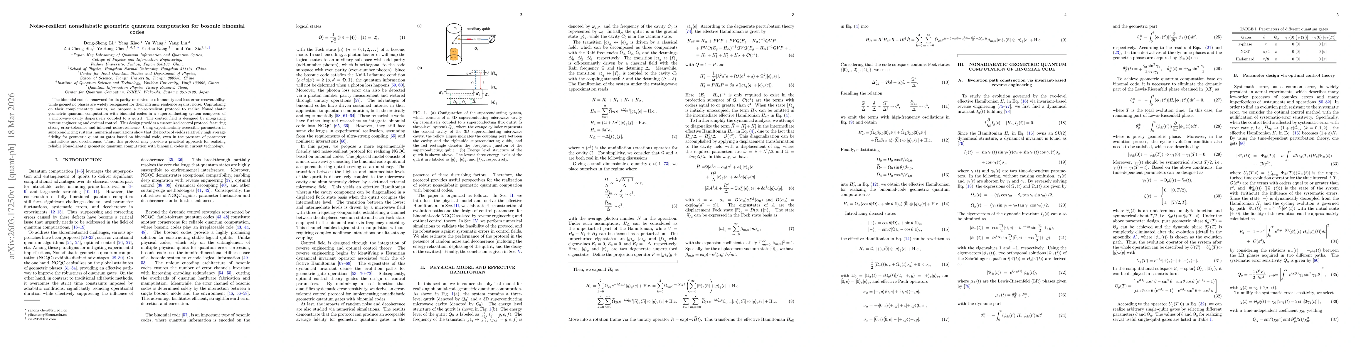 Thumbnail for Noise-resilient nonadiabatic geometric quantum computation for bosonic binomial codes