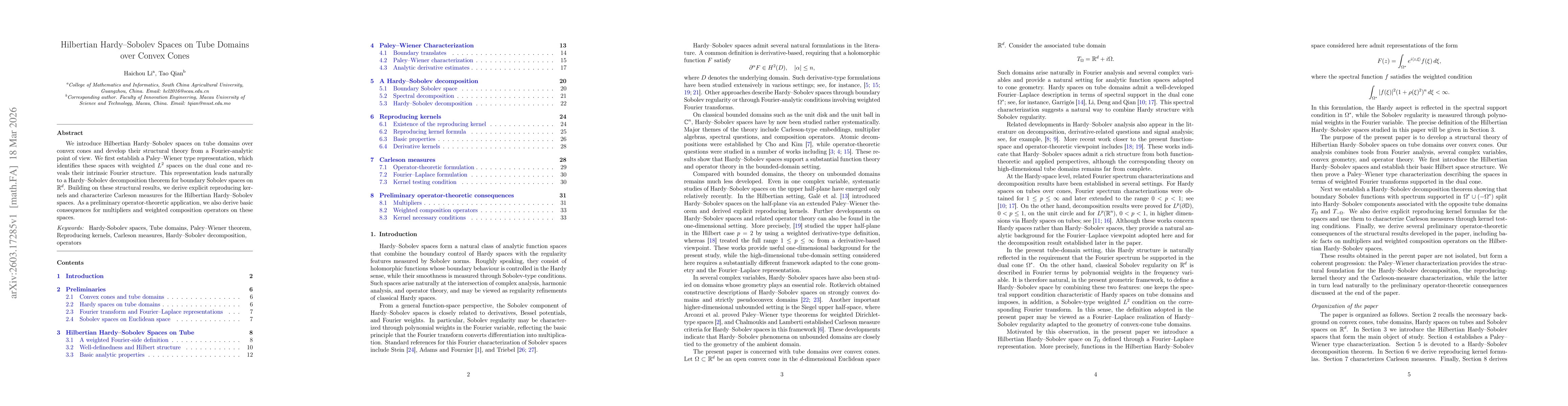 Thumbnail for Hilbertian Hardy--Sobolev Spaces on Tube Domains over Convex Cones