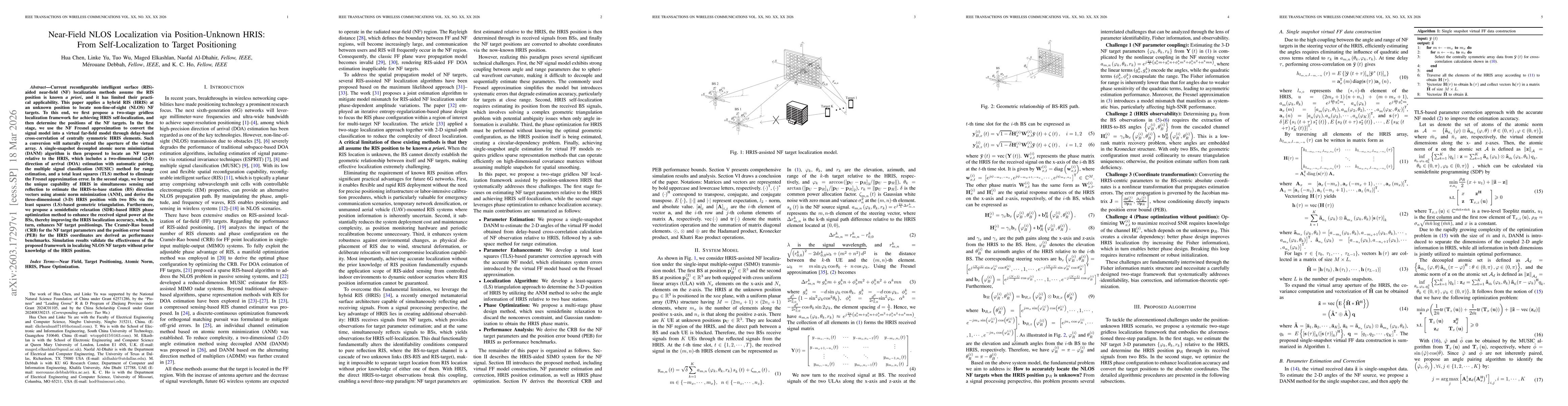 Thumbnail for Near-Field NLOS Localization via Position-Unknown HRIS:From Self-Localization to Target Positioning