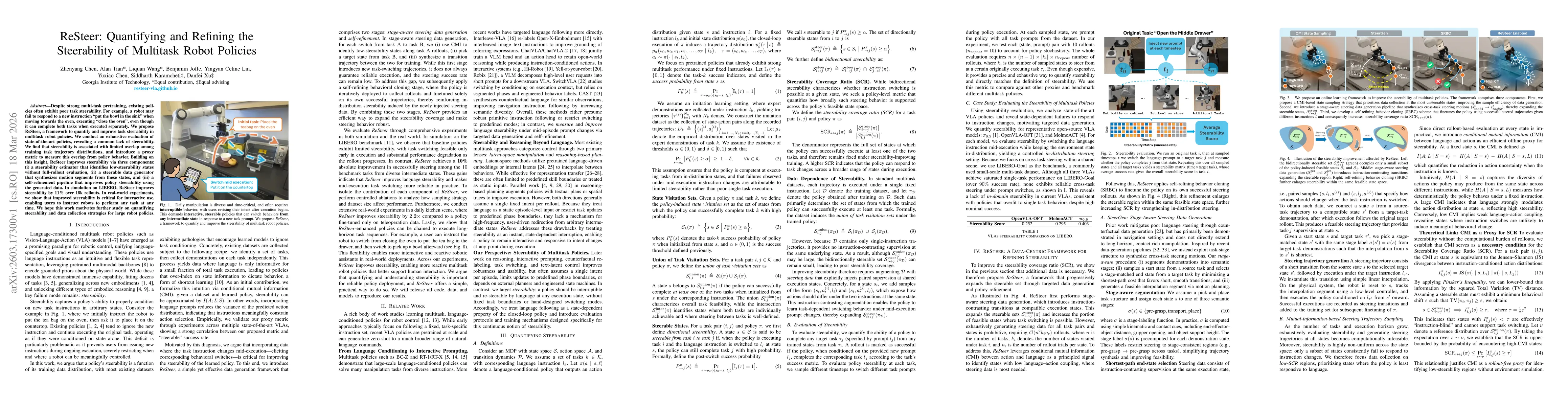 Thumbnail for ReSteer: Quantifying and Refining the Steerability of Multitask Robot Policies