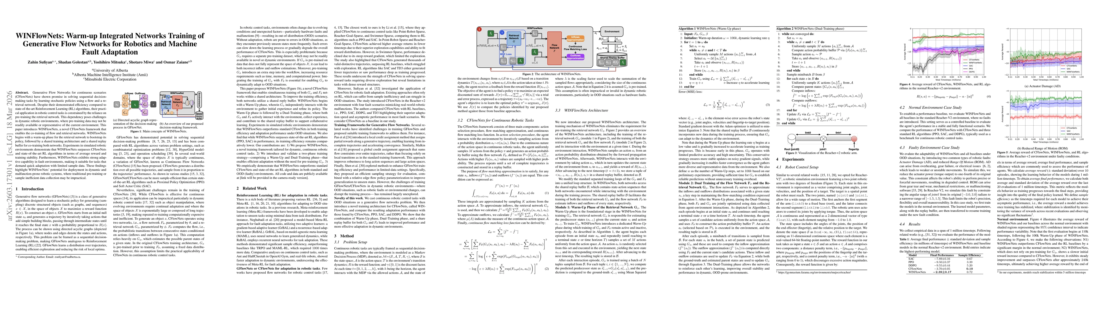 Thumbnail for WINFlowNets: Warm-up Integrated Networks Training of Generative Flow Networks for Robotics and Machine Fault Adaptation