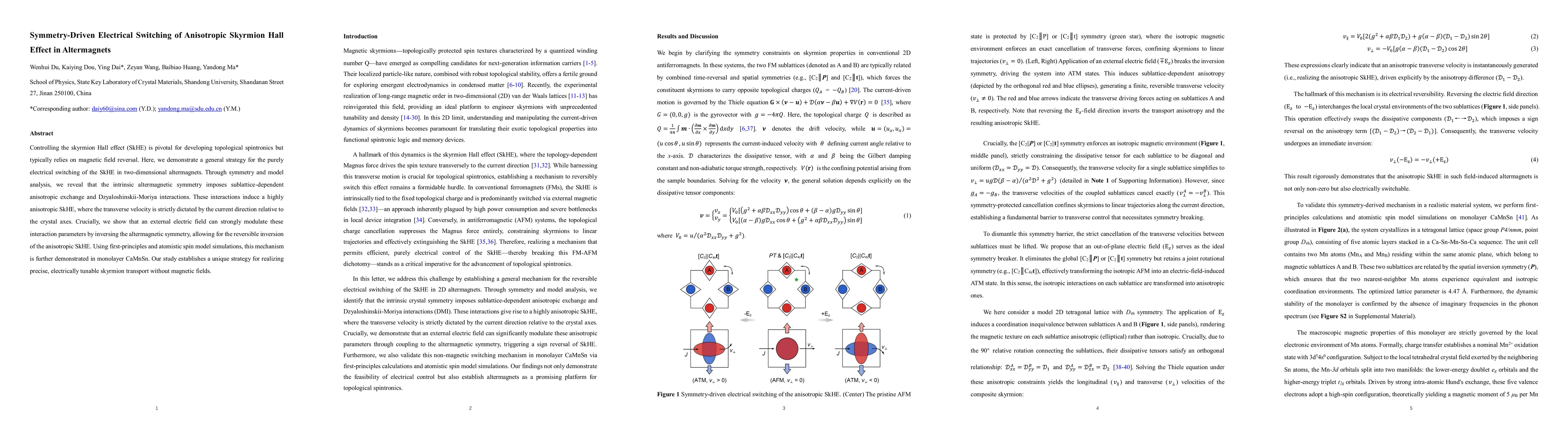 Thumbnail for Symmetry-Driven Electrical Switching of Anisotropic Skyrmion Hall Effect in Altermagnets