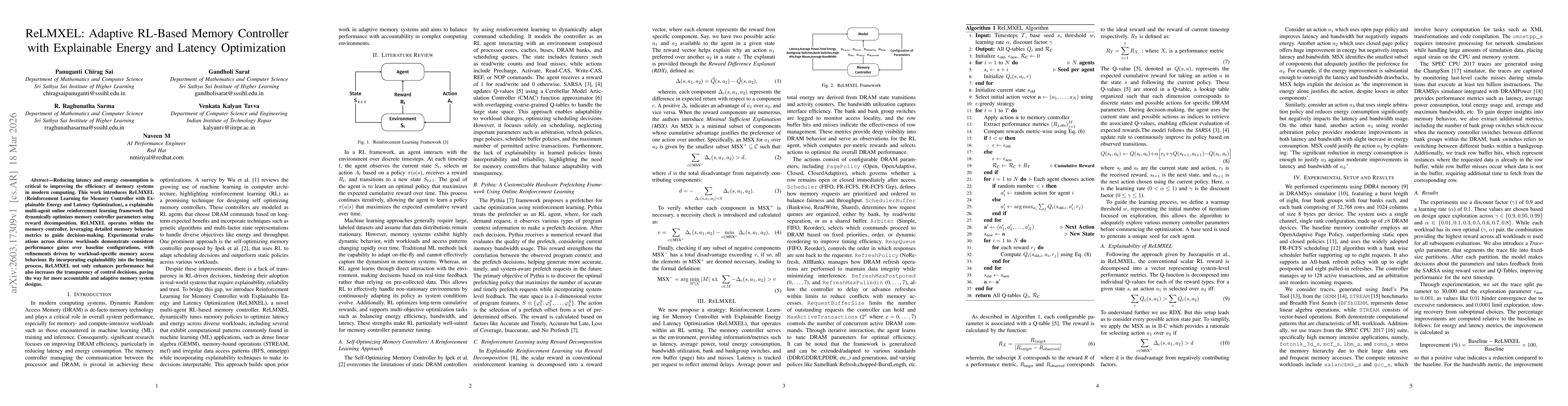 Thumbnail for ReLMXEL: Adaptive RL-Based Memory Controller with Explainable Energy and Latency Optimization