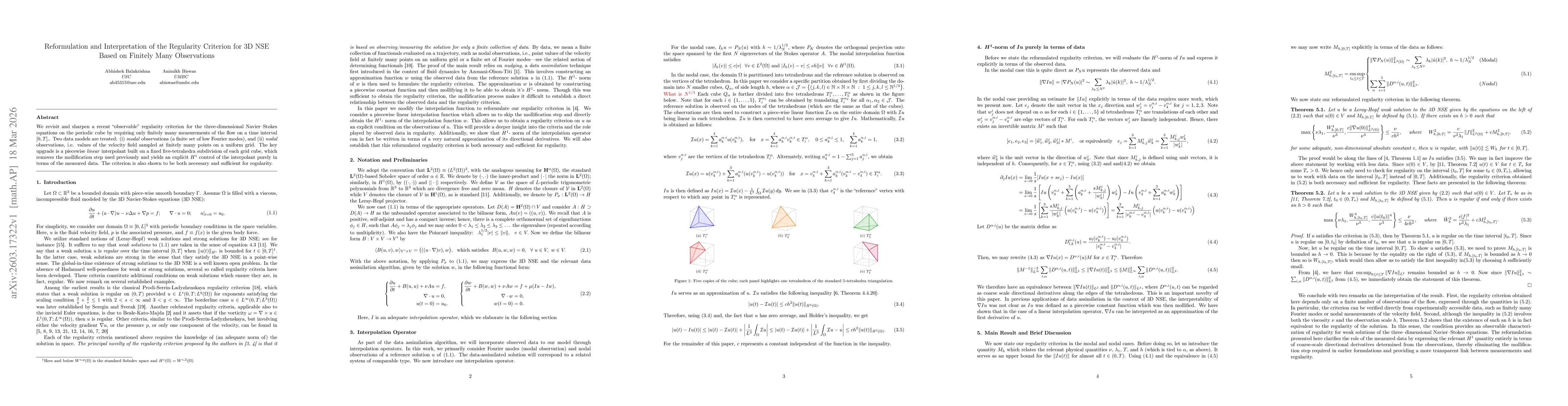 Thumbnail for Reformulation and Interpretation of the Regularity Criterion for 3D NSE Based on Finitely Many Observations