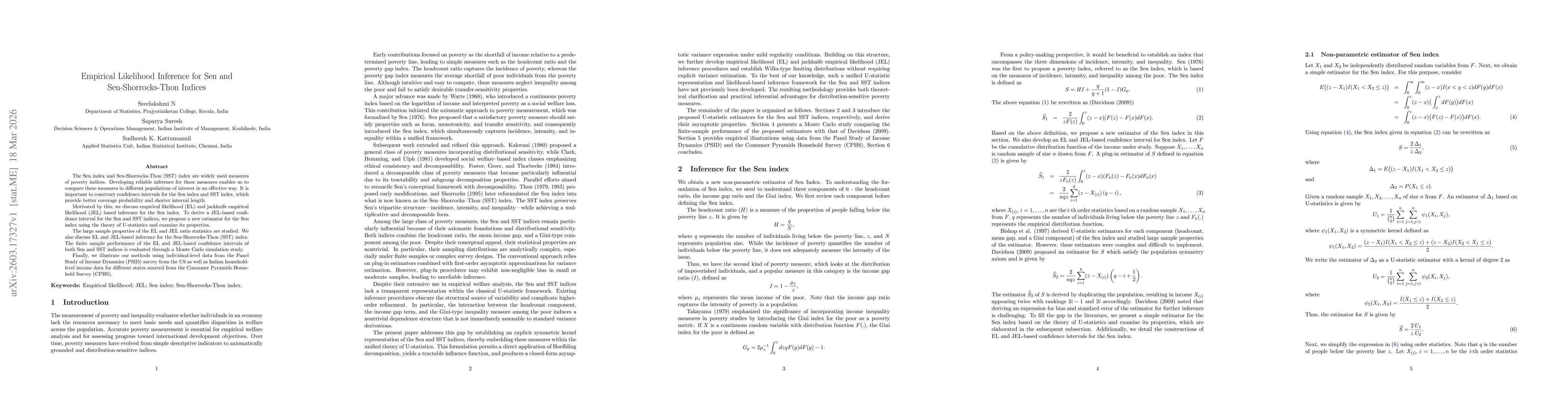 Thumbnail for Empirical Likelihood Inference for Sen and Sen--Shorrocks--Thon Indices