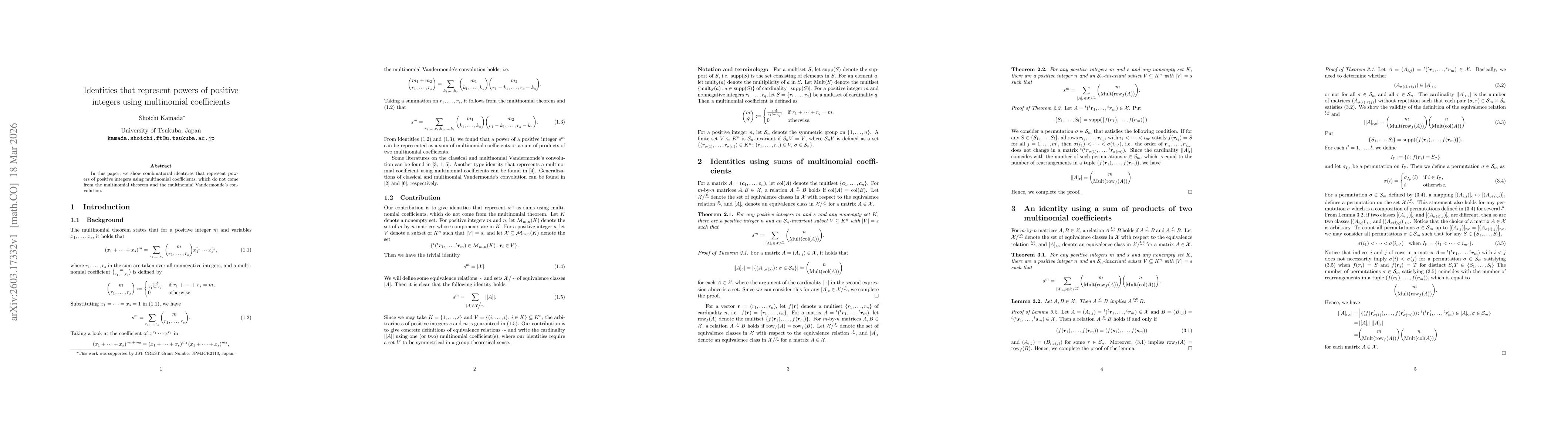Thumbnail for Identities that represent powers of positive integers using multinomial coefficients