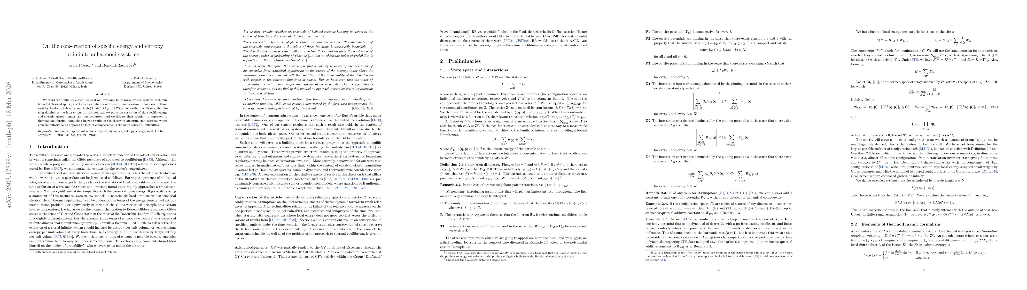 Thumbnail for On the conservation of specific energy and entropy in infinite anharmonic systems