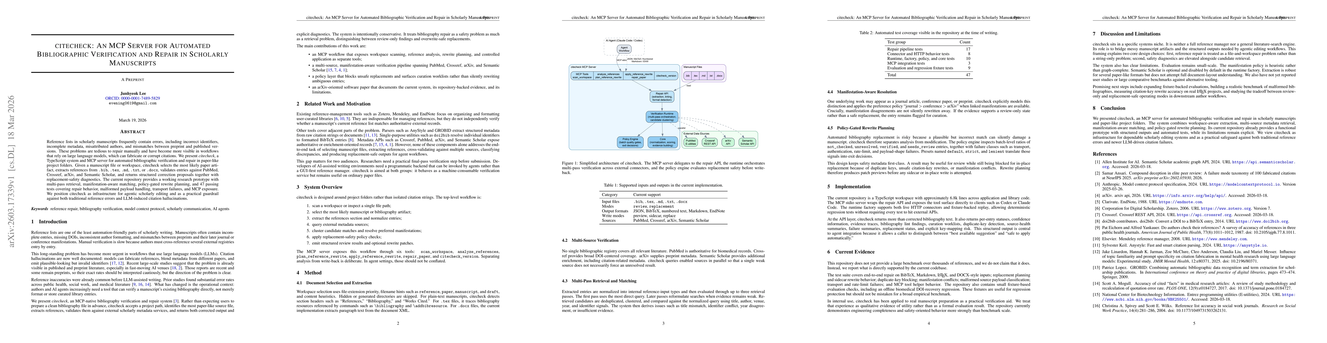 Thumbnail for citecheck: An MCP Server for Automated Bibliographic Verification and Repair in Scholarly Manuscripts