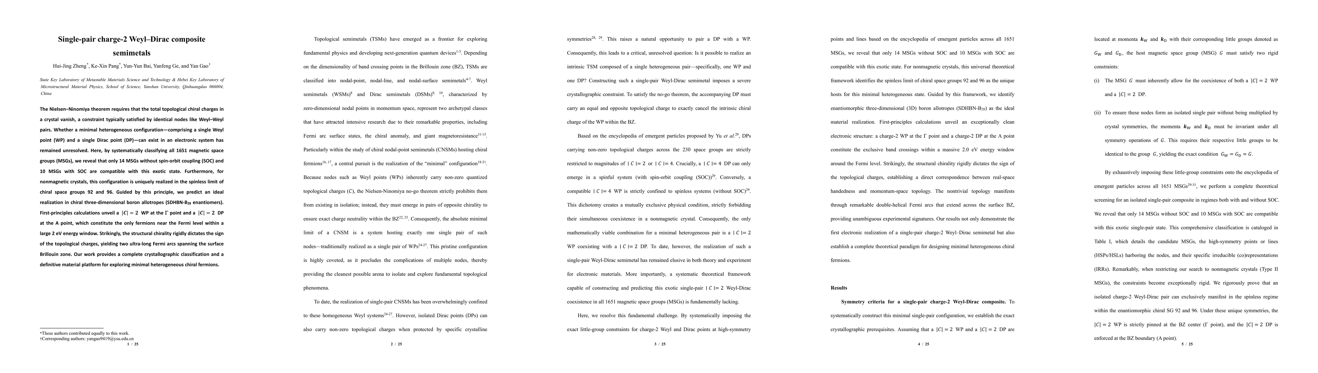 Thumbnail for Single-pair charge-2 Weyl-Dirac composite semimetals