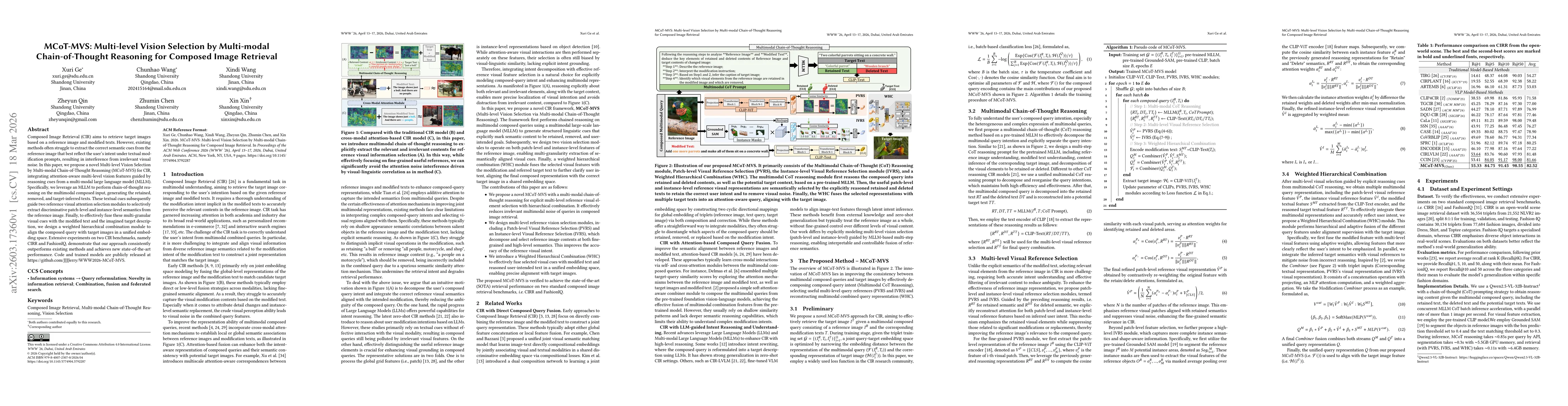 Thumbnail for MCoT-MVS: Multi-level Vision Selection by Multi-modal Chain-of-Thought Reasoning for Composed Image Retrieval