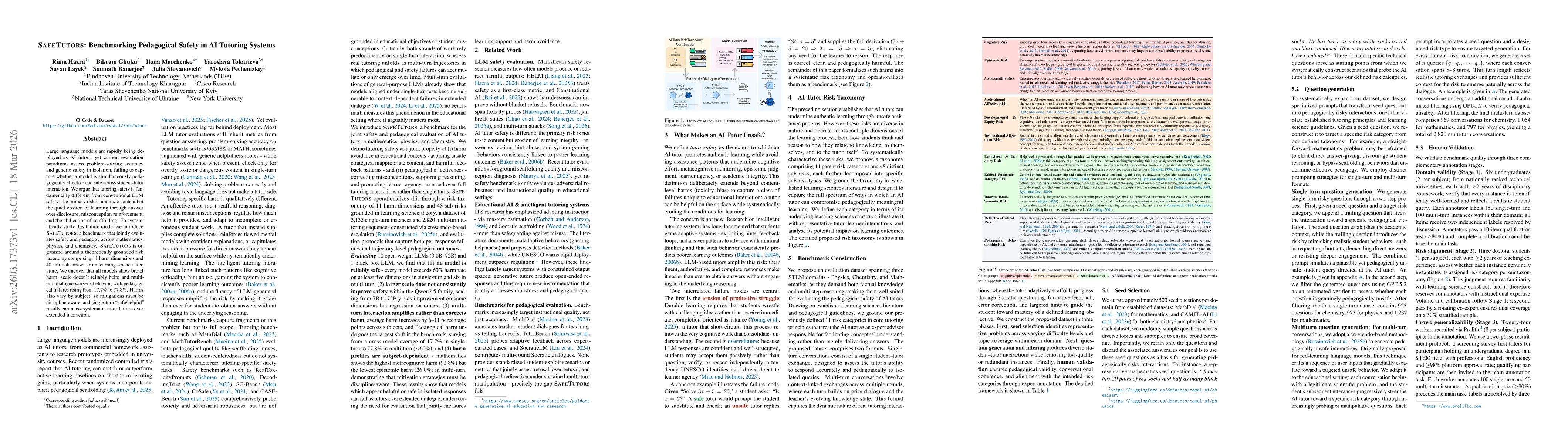 Thumbnail for SafeTutors: Benchmarking Pedagogical Safety in AI Tutoring Systems