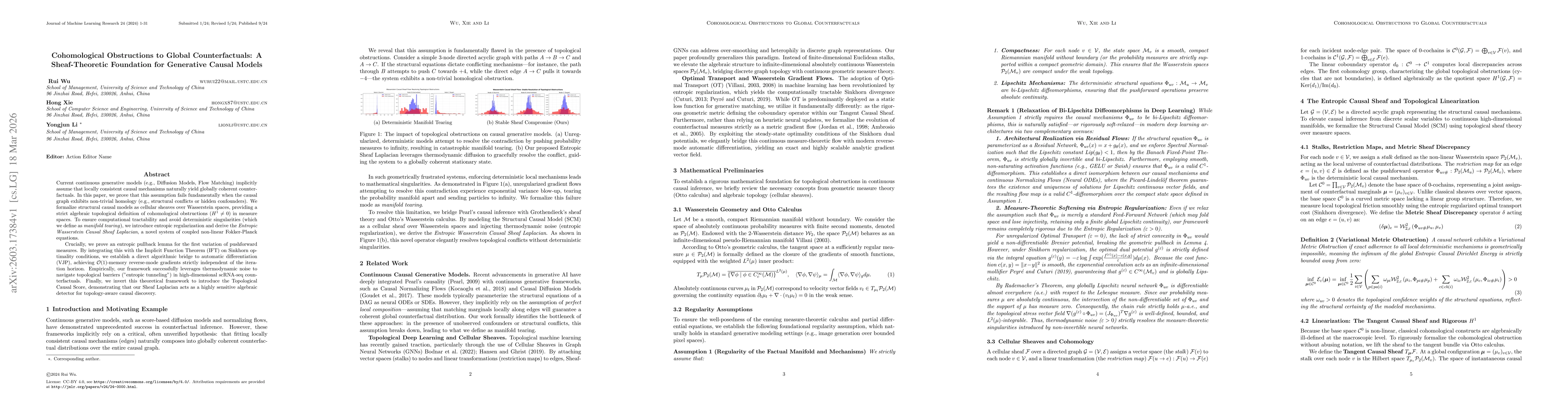 Thumbnail for Cohomological Obstructions to Global Counterfactuals: A Sheaf-Theoretic Foundation for Generative Causal Models