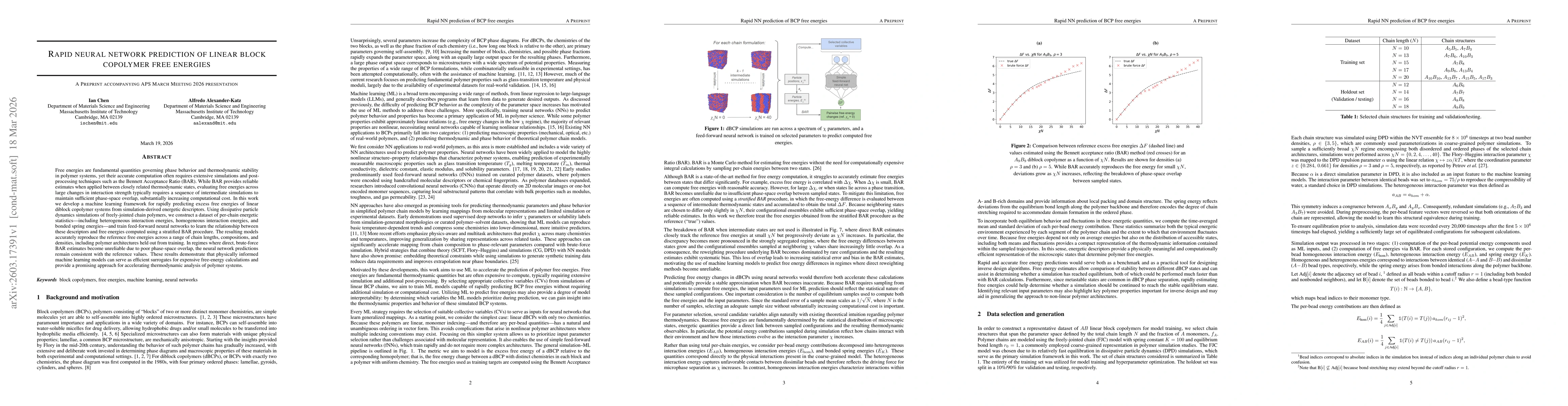 Thumbnail for Rapid Neural Network Prediction of Linear Block Copolymer Free Energies
