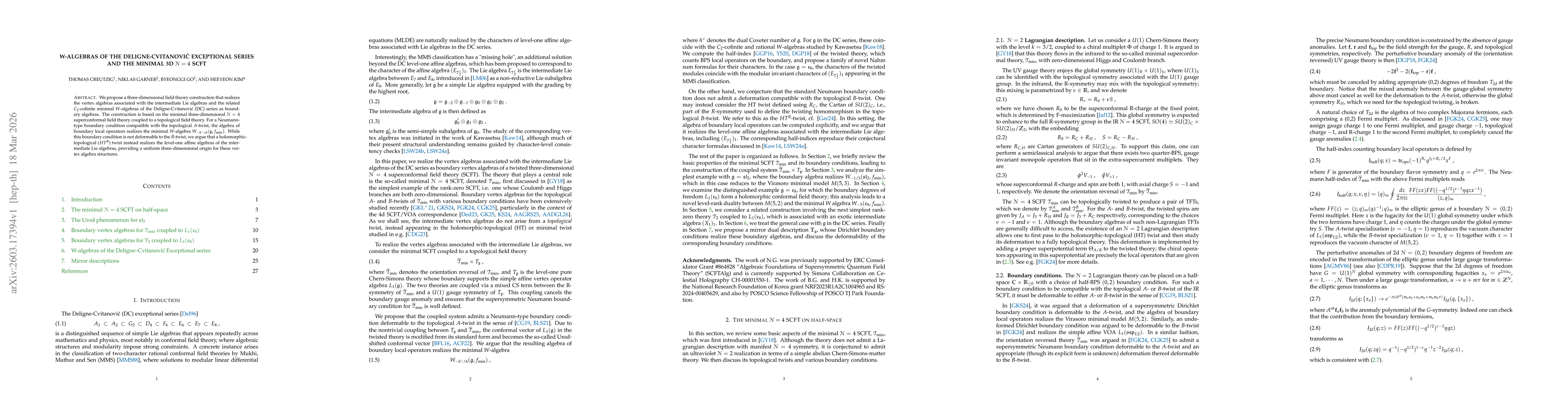 Thumbnail for W-algebras of the Deligne-Cvitanović Exceptional series and the minimal 3d ${\mathcal N}=4$ SCFT