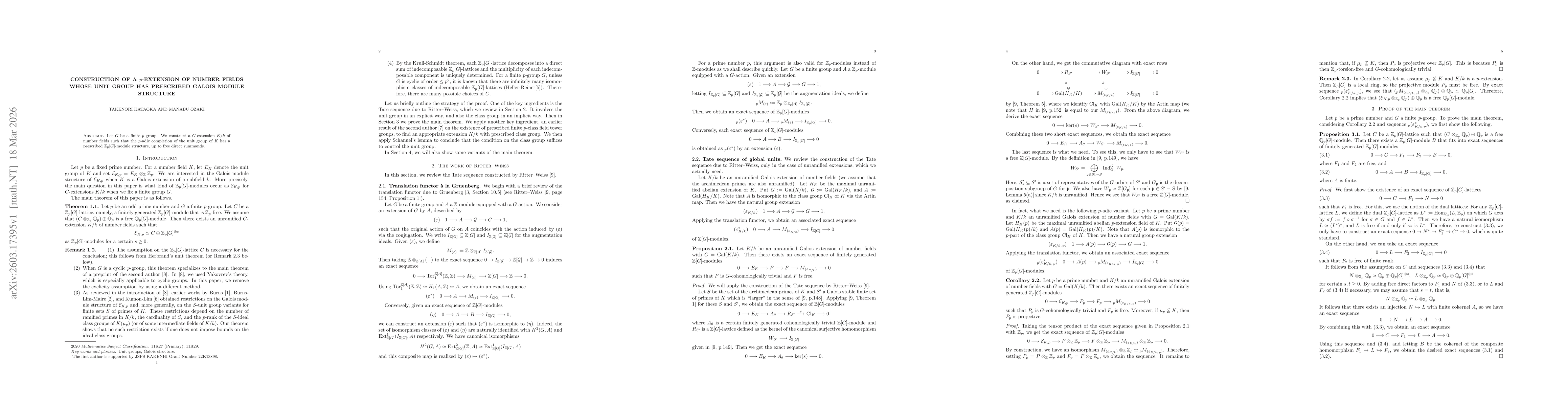 Thumbnail for Construction of a $p$-extension of number fields whose unit group has prescribed Galois module structure