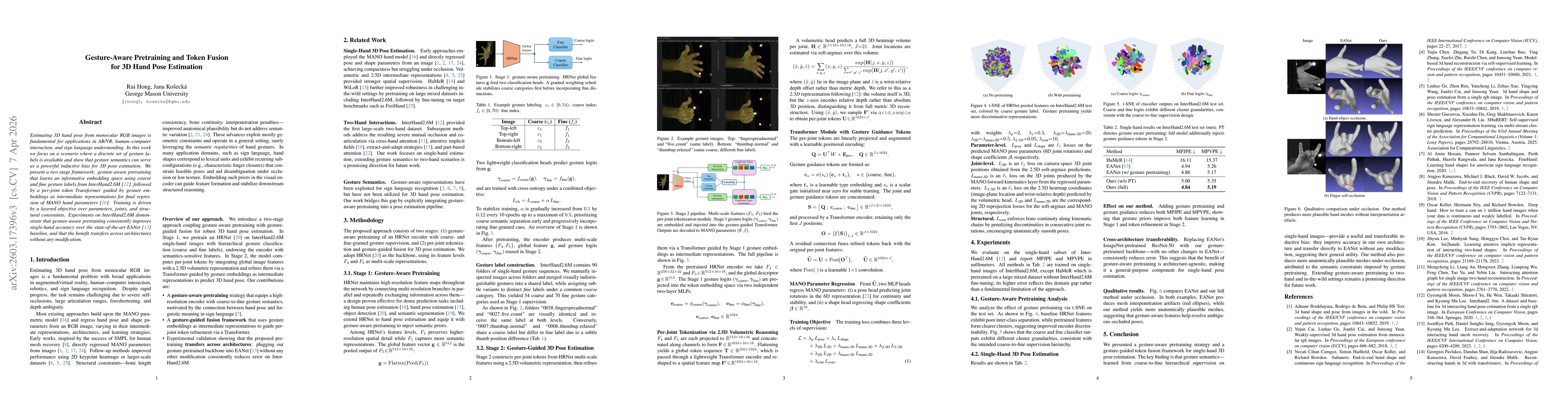 Thumbnail for Gesture-Aware Pretraining and Token Fusion for 3D Hand Pose Estimation
