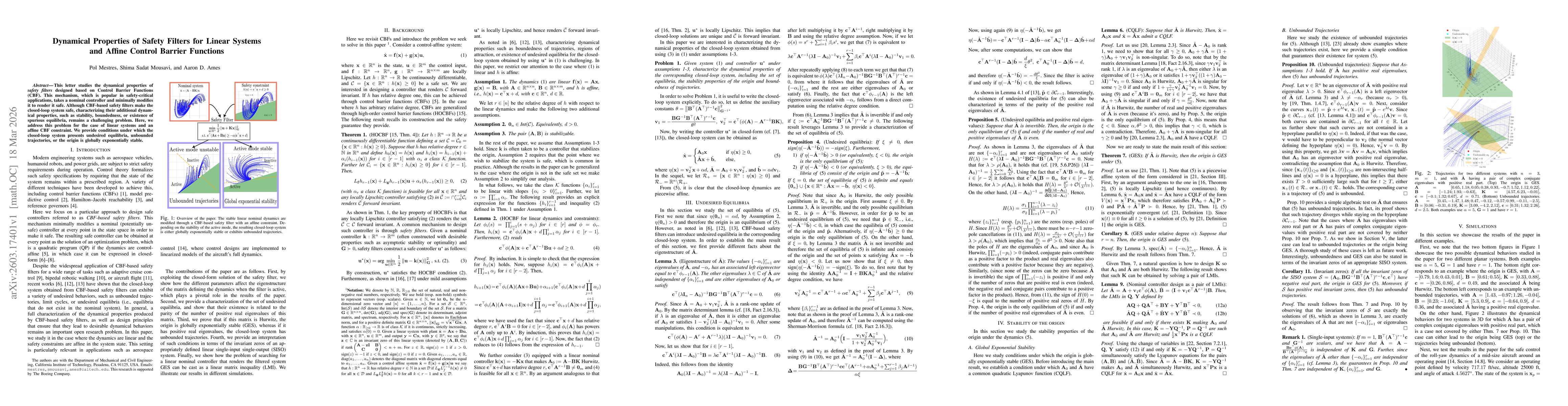 Thumbnail for Dynamical Properties of Safety Filters for Linear Systems and Affine Control Barrier Functions