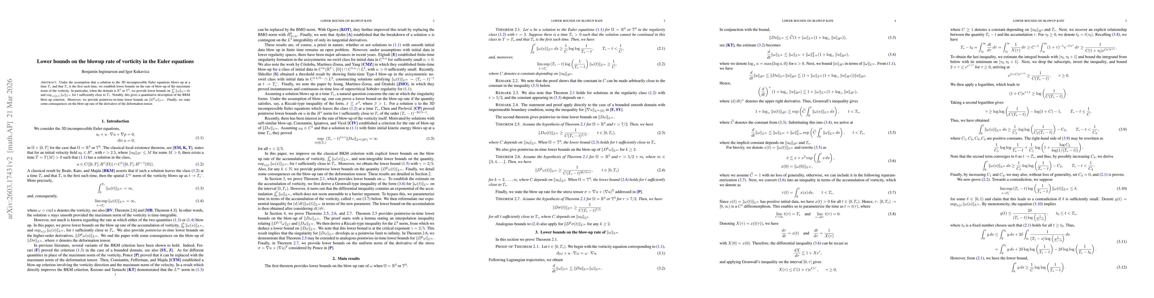 Thumbnail for Lower bounds on the blowup rate of vorticity in the Euler equations