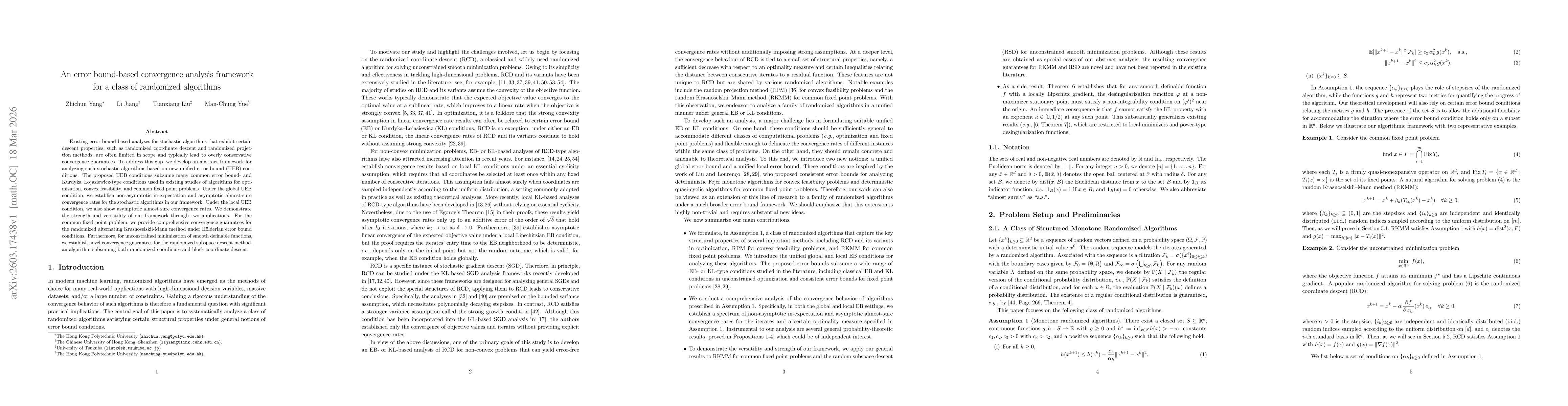 Thumbnail for An error bound-based convergence analysis framework for a class of randomized algorithms