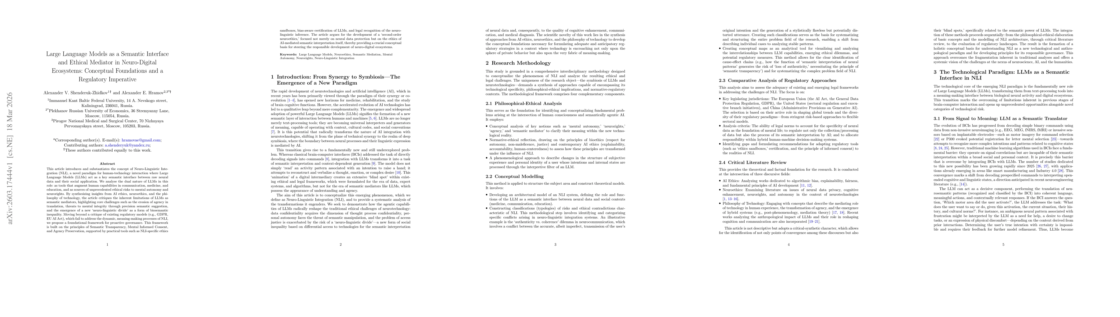 Thumbnail for Large Language Models as a Semantic Interface and Ethical Mediator in Neuro-Digital Ecosystems: Conceptual Foundations and a Regulatory Imperative