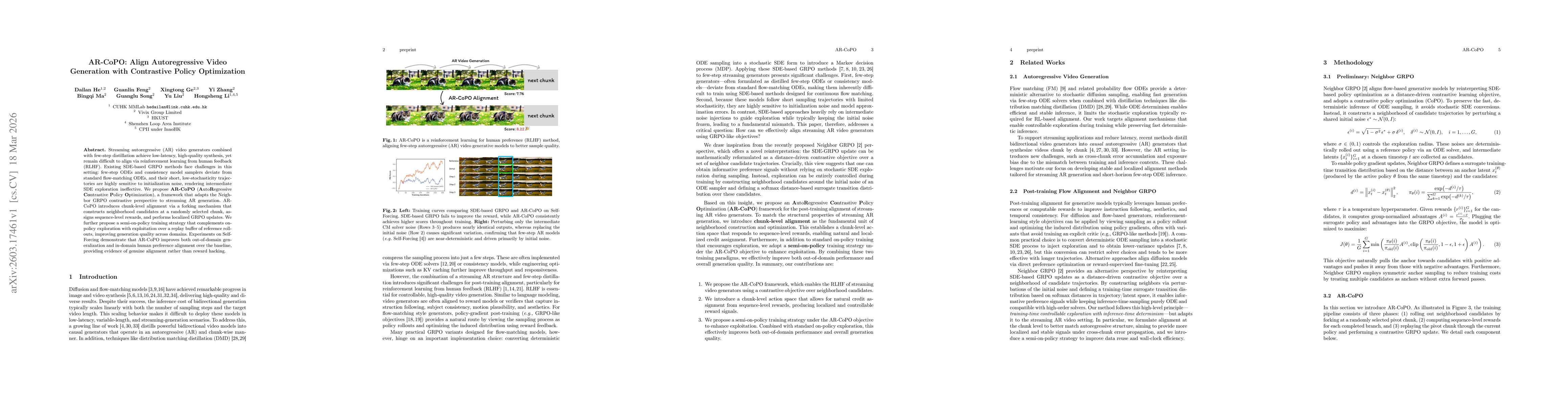 Thumbnail for AR-CoPO: Align Autoregressive Video Generation with Contrastive Policy Optimization
