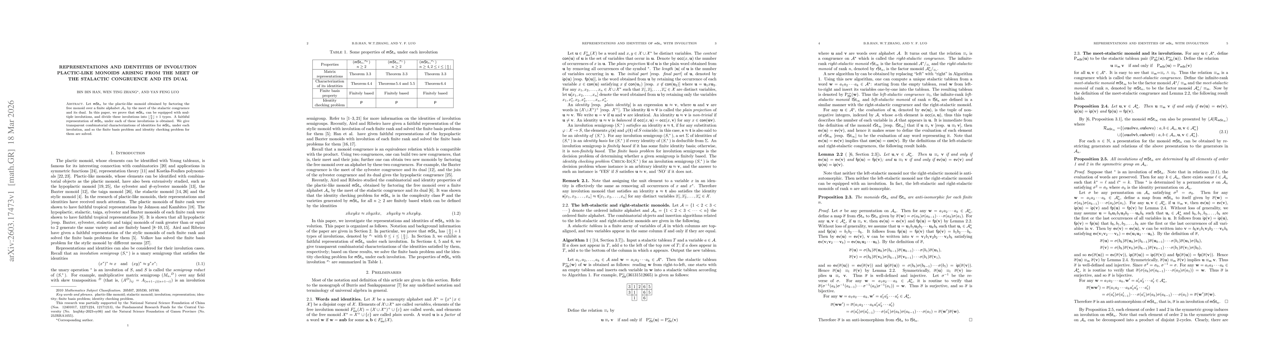 Thumbnail for Representations and identities of involution Plactic-like monoids arising from the meet of the stalactic congruence and its dual