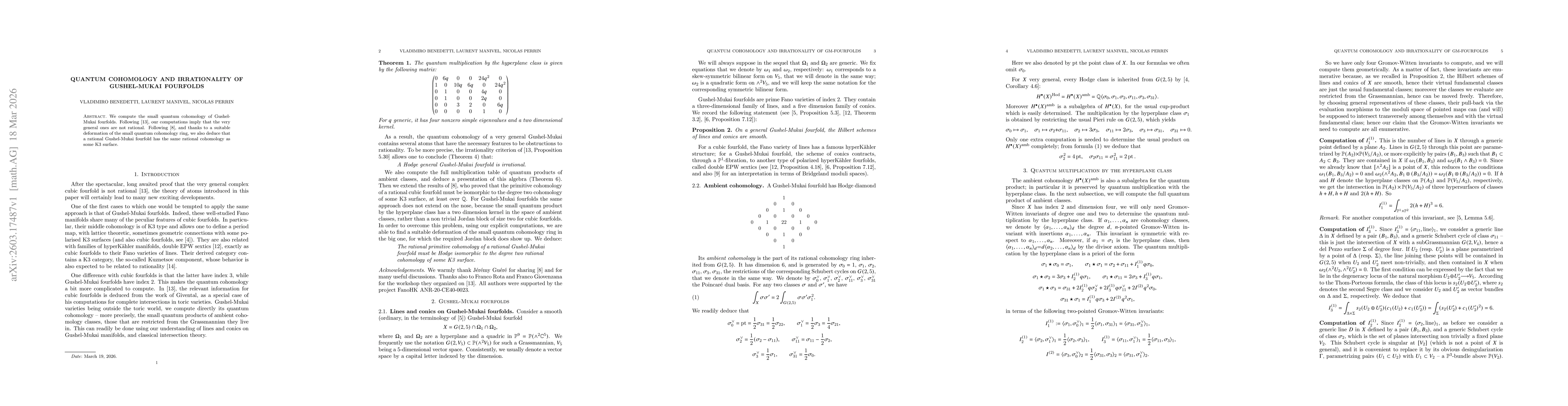 Thumbnail for Quantum cohomology and irrationality of Gushel-Mukai fourfolds