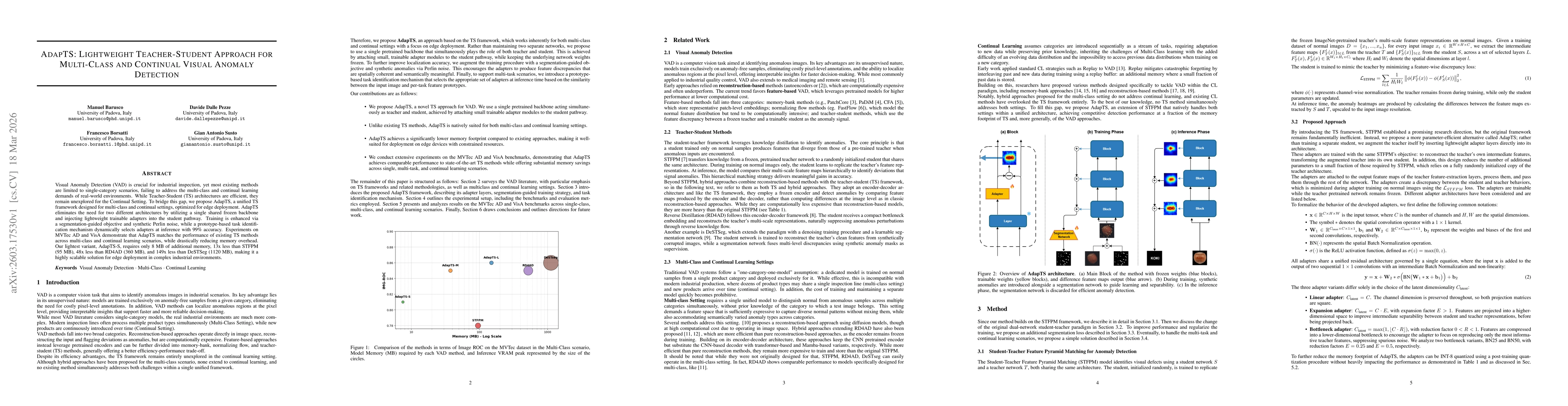 Thumbnail for AdapTS: Lightweight Teacher-Student Approach for Multi-Class and Continual Visual Anomaly Detection