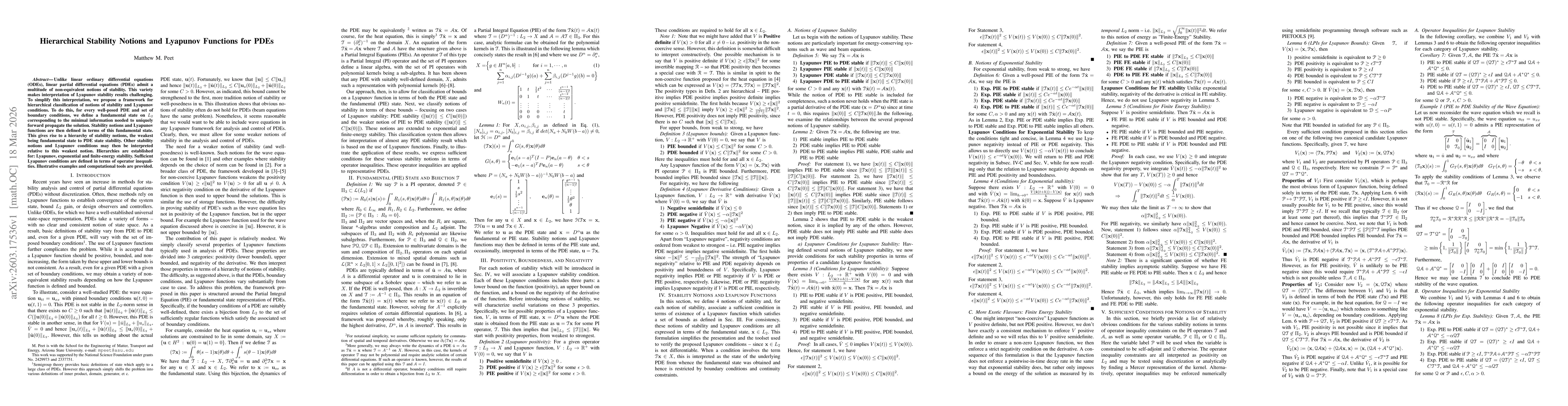 Thumbnail for Hierarchical Stability Notions and Lyapunov Functions for PDEs