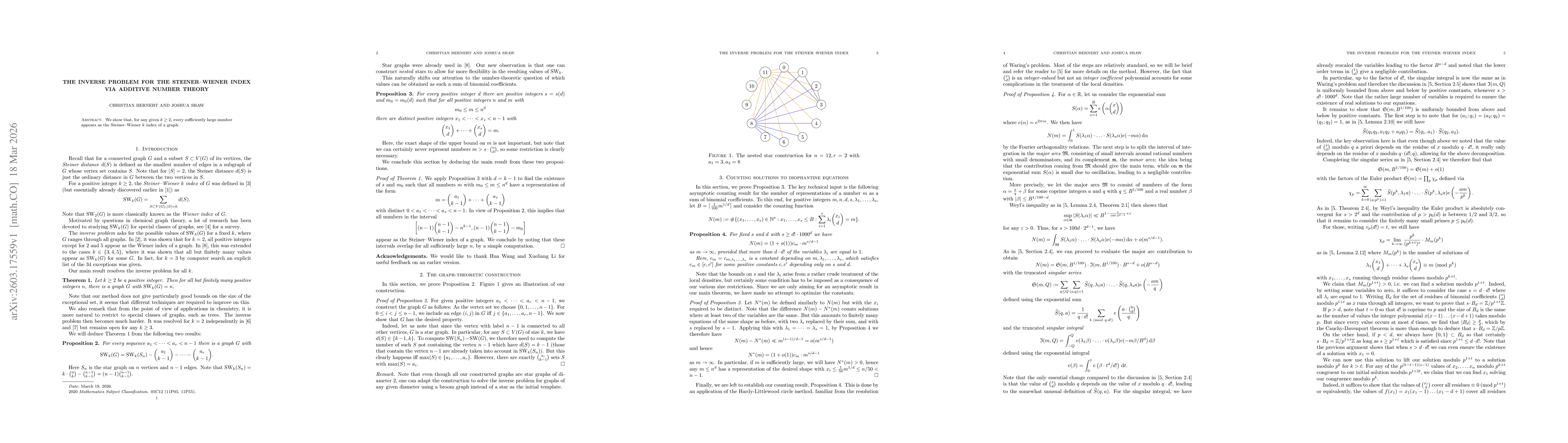 Thumbnail for The inverse problem for the Steiner--Wiener index via additive number theory