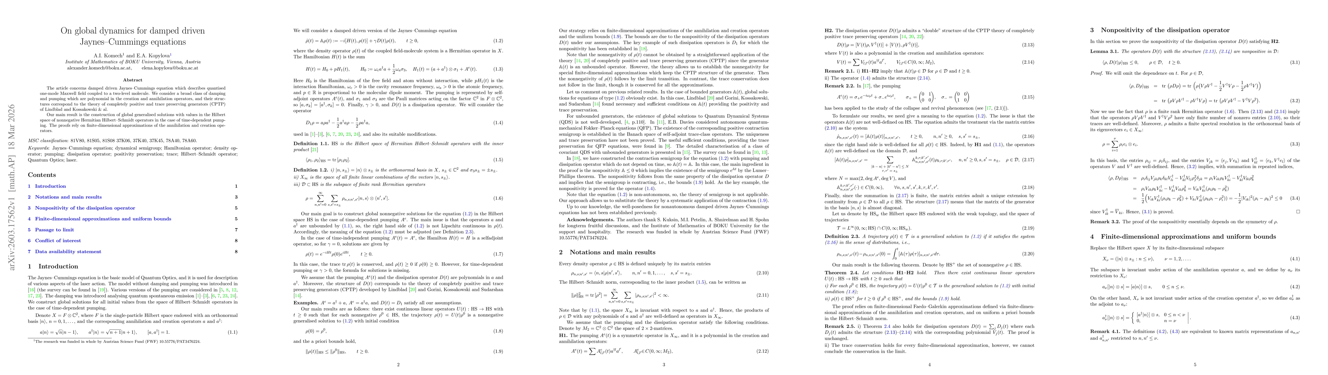 Thumbnail for On global dynamics for damped driven Jaynes-Cummings equations