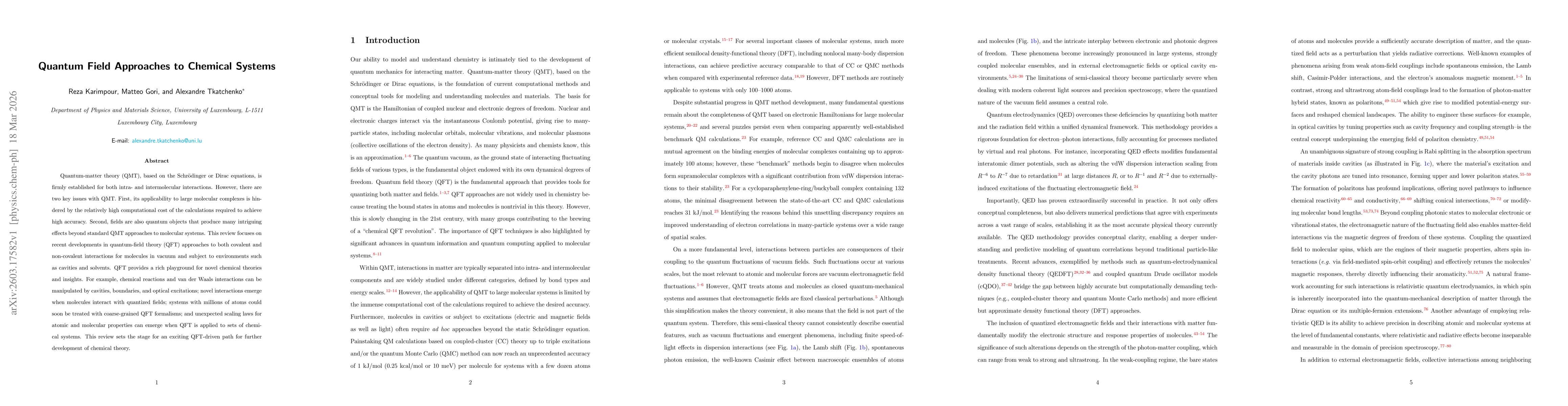 Thumbnail for Quantum Field Approaches to Chemical Systems