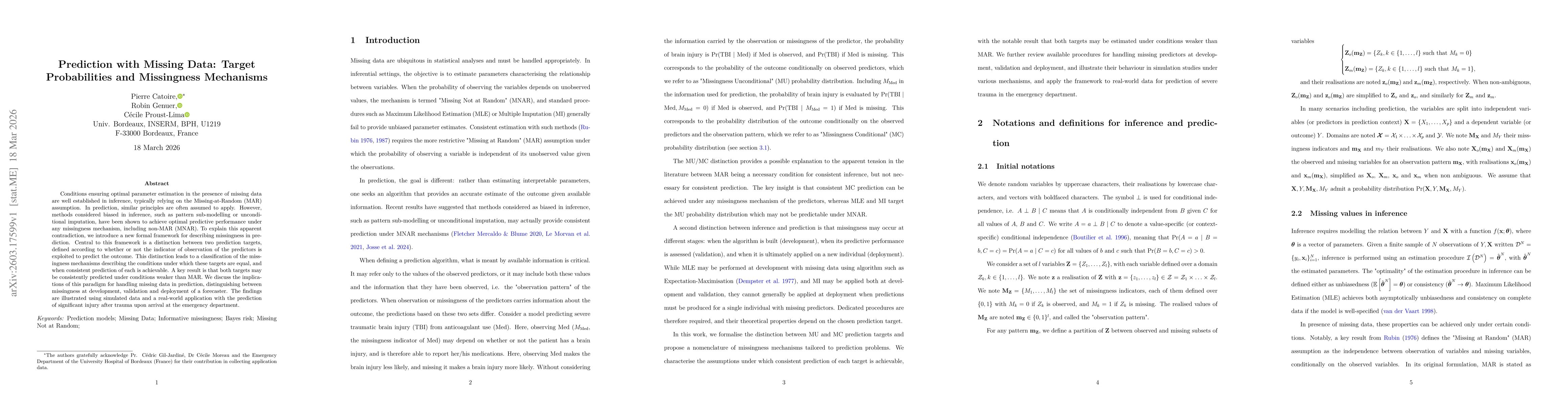 Thumbnail for Prediction with Missing Data: Target Probabilities and Missingness Mechanisms